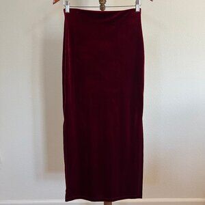 Exit of California Women's Size M Stretch Burgundy Velvet Side Slit Maxi Skirt